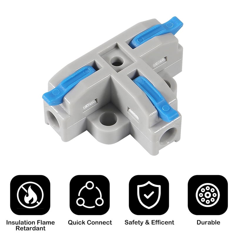 Meimom 10Pcs T-Shape Lever Nut Connector, Compact Wire Conductor Connector,Quick Splitter 3 Pin 1 Way Wire Connector Suitable for AWG 28-12 Solid Stranded Wire - Image 5